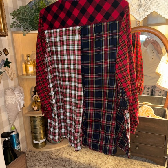 John Mark Red and Black Plaid Patchwork Shirt - Picture 2 of 2